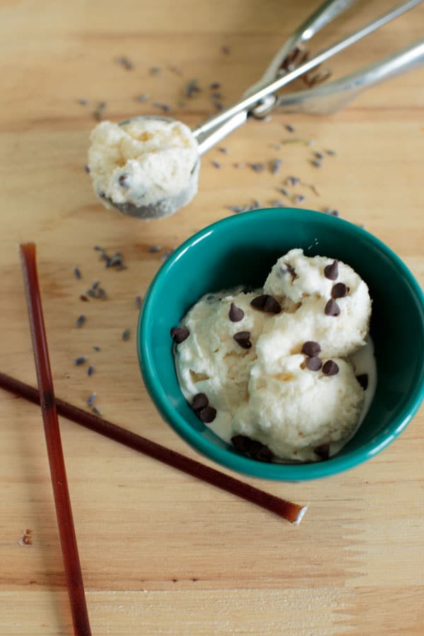 Lavender Honey Ice Cream with Chocolate Chips - The perfect unique ice cream flavor for that will have everyone asking for more. No eggs required.