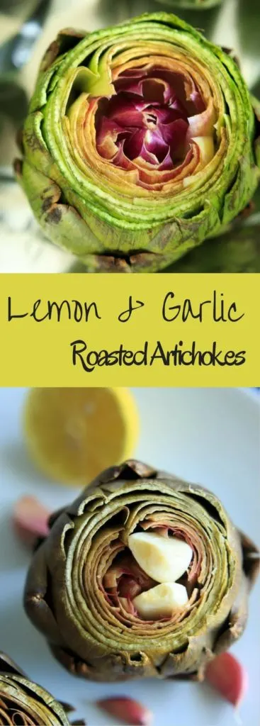 Lemon Garlic Roasted Artichokes - a simple and different way to cook this veggie side dish. Serve with melted butter or other favorite dip!