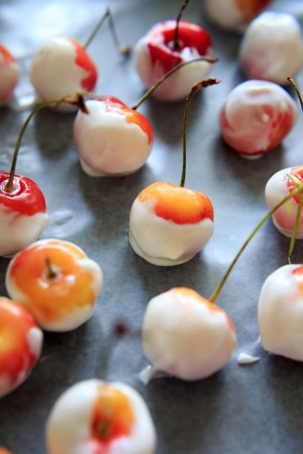 greek yogurt covered cherries on wax paper