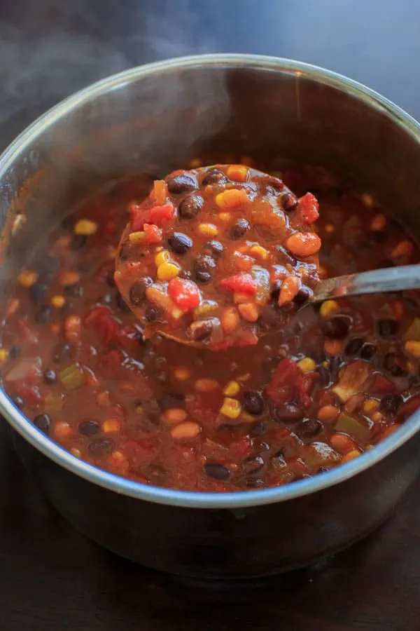 Vegetarian chili that's also vegan friendly and gluten-free. This one pot meal can be ready in 30 minutes and is deliciously flavored with @McCormickSpice Organics Chili Seasoning. #McCormickDinners 
