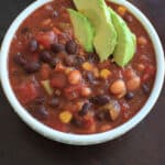 Vegetarian chili that's also vegan friendly and gluten-free. This one pot meal can be ready in 30 minutes and is deliciously flavored with @McCormickSpice Organics Chili Seasoning. #McCormickDinners