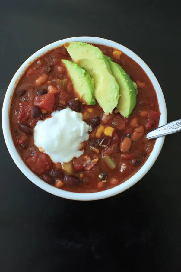 Vegetarian chili that's also vegan friendly and gluten-free. This one pot meal can be ready in 30 minutes and is deliciously flavored with @McCormickSpice Organics Chili Seasoning. #McCormickDinners 