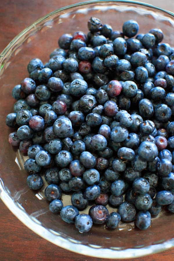 fresh blueberries in clear baking dish