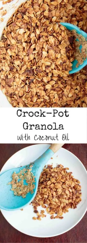 CrockPot Granola with Coconut Oil. An easier way to make this healthy gluten-free snack in a slow cooker instead of the oven.