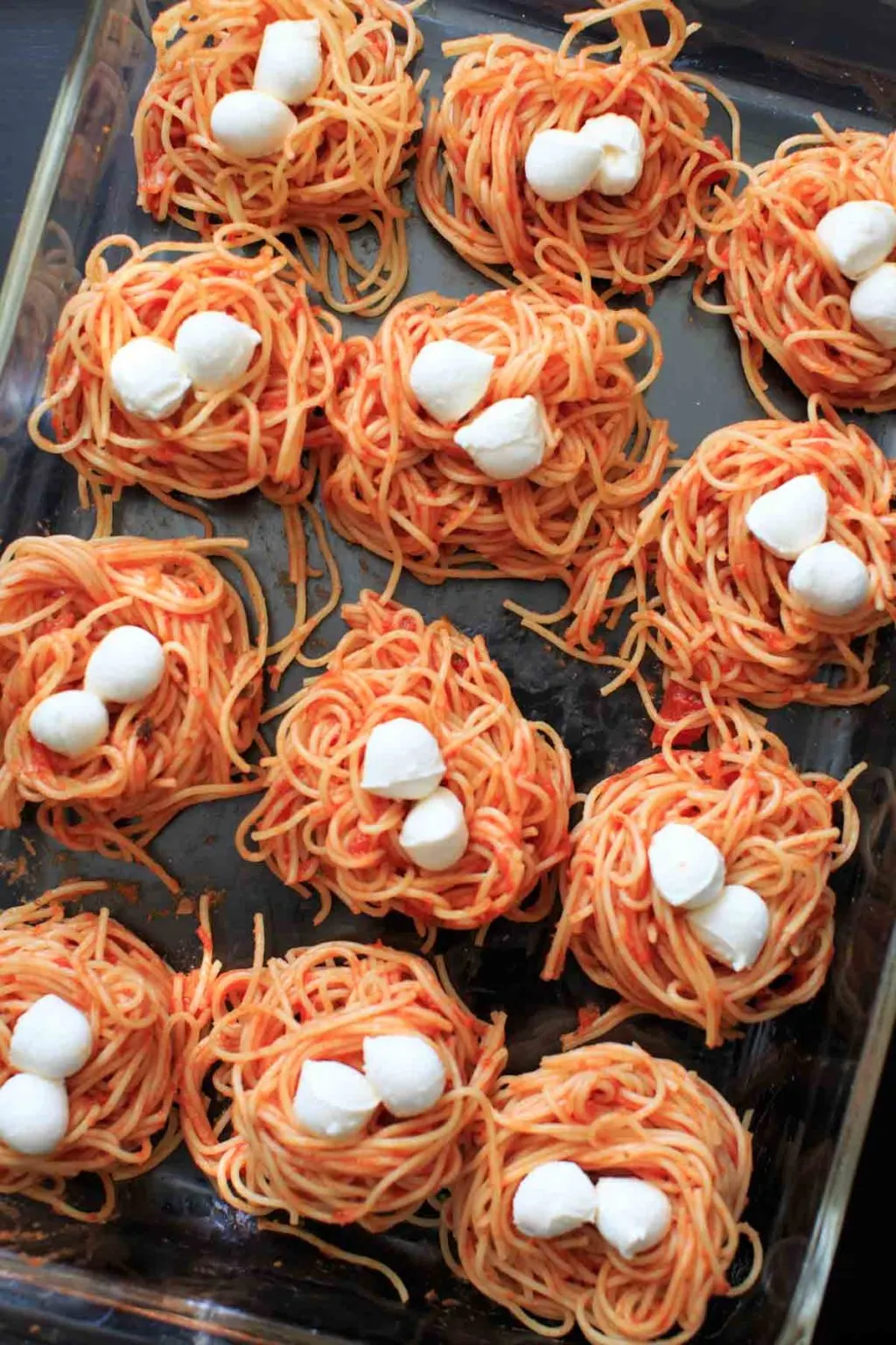 angel hair nests without using an egg to bind, before baking