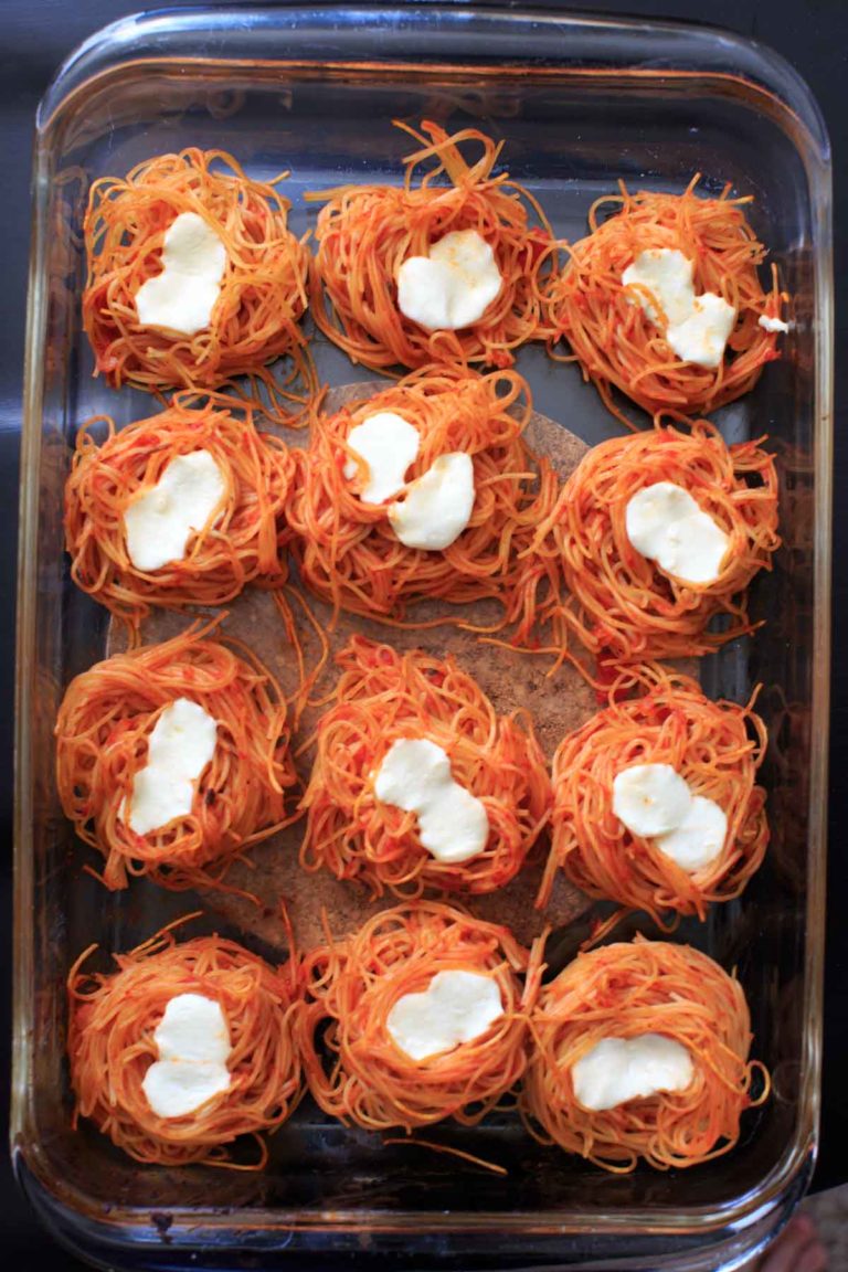 Baked Spaghetti Nests bake ahead or use leftover pasta