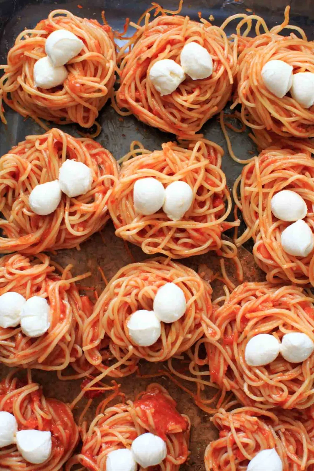 angel hair nests using an egg as binder, before baking
