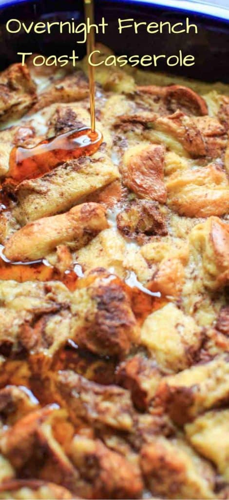 Overnight French Toast Casserole with cinnamon, vanilla and a secret ingredient. As healthy as french toast can be while still being an easy and delicious breakfast to feed a crowd.