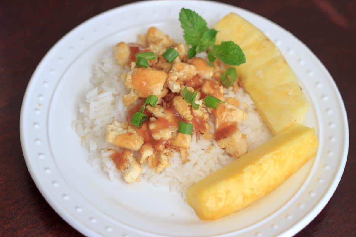 Pineapple Tofu with fresh mint 15 minutes, vegan, glutenfree