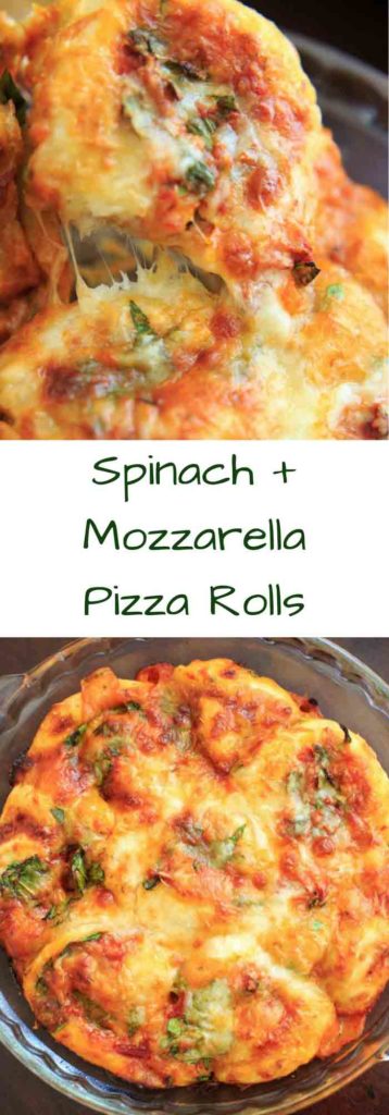 Spinach Mozzarella Pizza Rolls - a vegetarian take on this fun and simple pizza snack. Great for appetizers, dinners, and game time snacks!