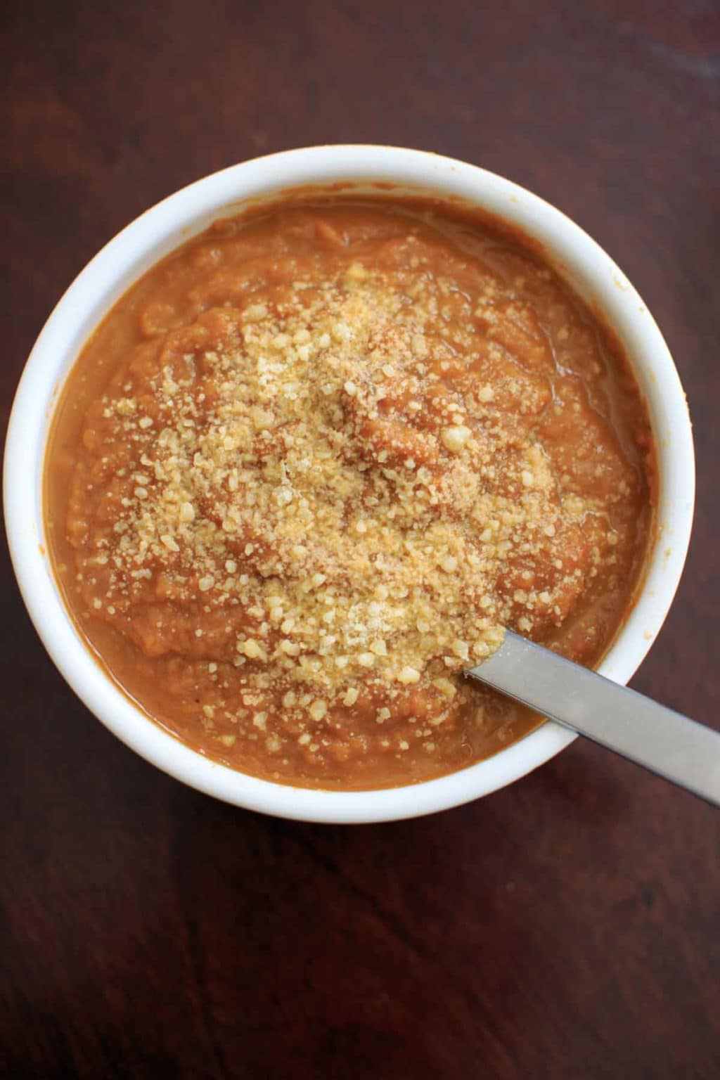 Roasted Carrot and Cauliflower Soup. Healthy, gluten-free, and leave off the optional parmesan to keep it vegan. 5 main ingredients.