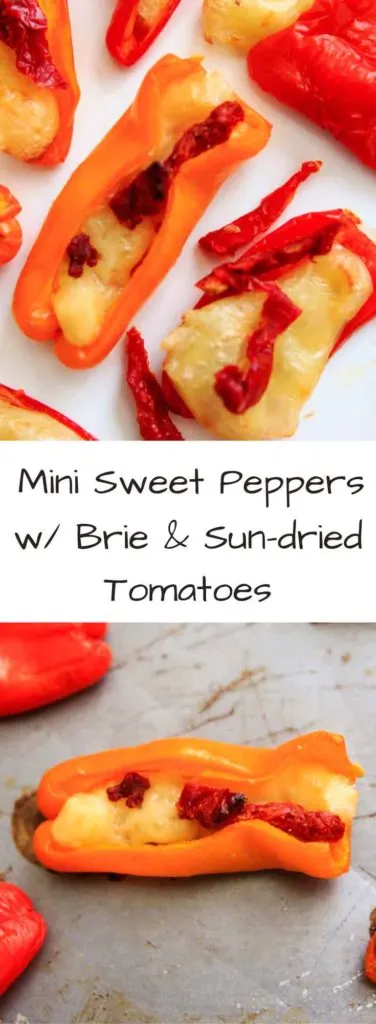 Mini Sweet Pepper Bites with Brie and Sun Dried Tomatoes. A quick vegetarian appetizer or finger food with only 3 ingredients.