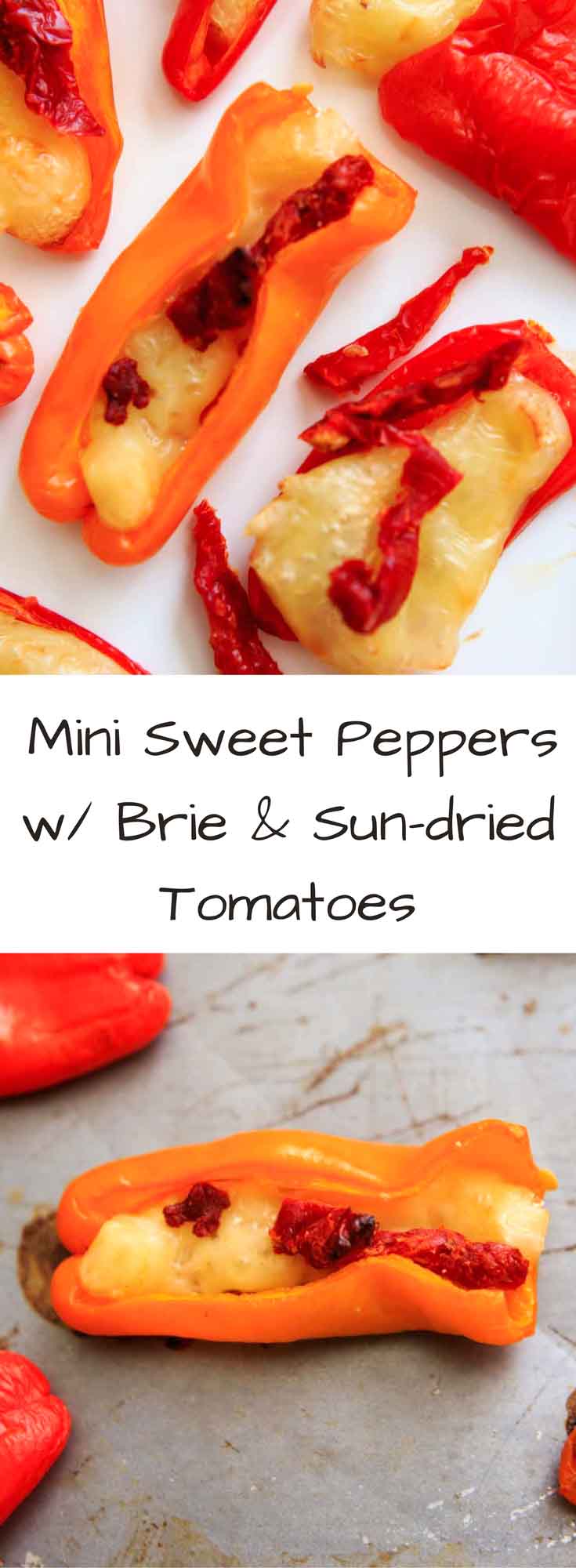 Mini Sweet Pepper Bites with Brie Cheese and Sun Dried Tomatoes