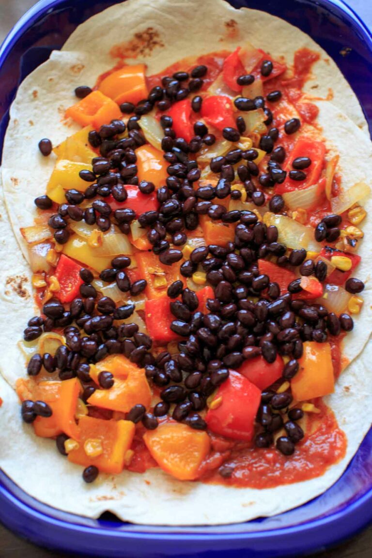 Vegetarian Black Bean Enchilada Casserole with Roasted Corn