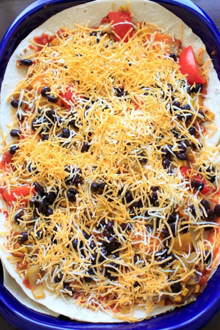 Vegetarian Black Bean Enchilada Casserole with Roasted Corn