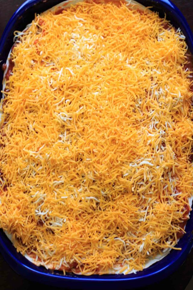 Vegetarian Black Bean Enchilada Casserole with Roasted Corn