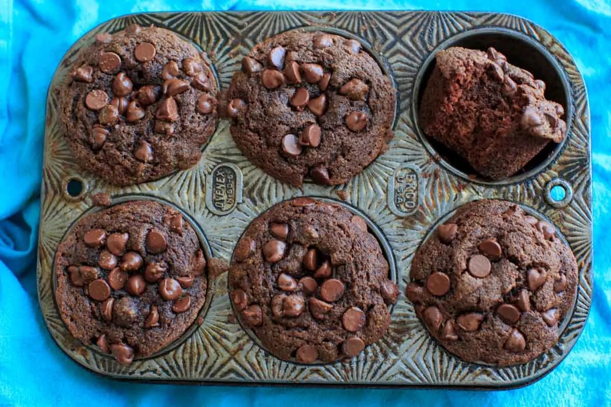 Double Chocolate Coconut Flour Muffins  in muffin tin