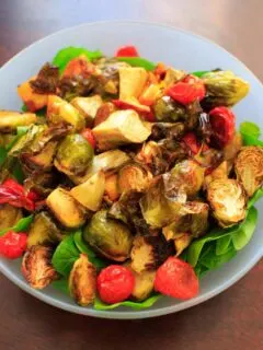 Roasted Vegetable Spinach Salad with Avocado Dressing, a.k.a. 