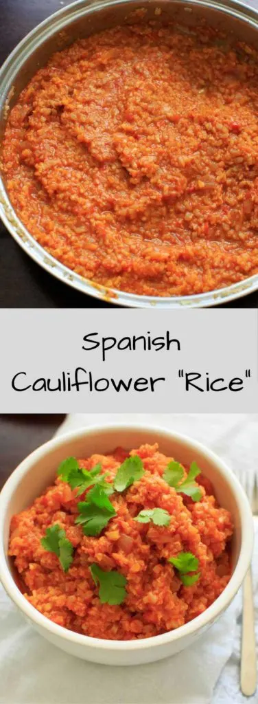 Spanish Cauliflower Rice - a grain-free substitute for Spanish rice that's quick and healthy. Vegan and gluten-free option.