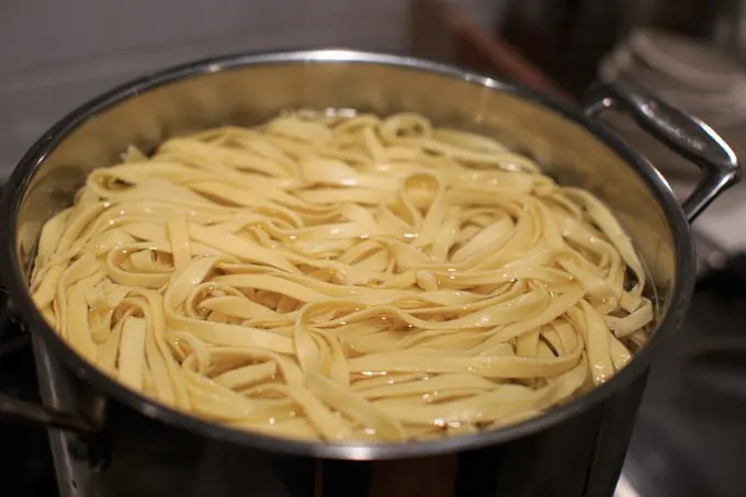 Dinner Party: How to make your own pasta from scratch. Boiling the noodles.