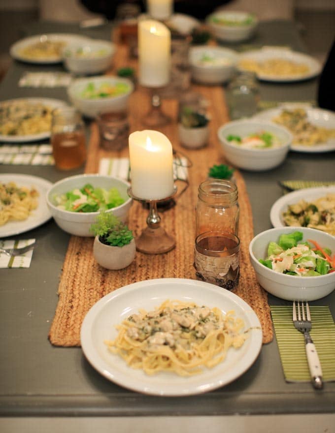 Dinner Party: How to make your own pasta from scratch. Dinner tabletop.