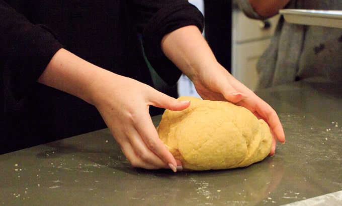 Dinner Party: How to make your own pasta from scratch. Kneading the dough.