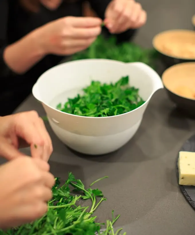 Dinner Party: How to make your own pasta from scratch. Fresh herbs.