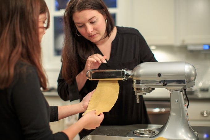 Dinner Party: How to make your own pasta from scratch. Flattening the dough.