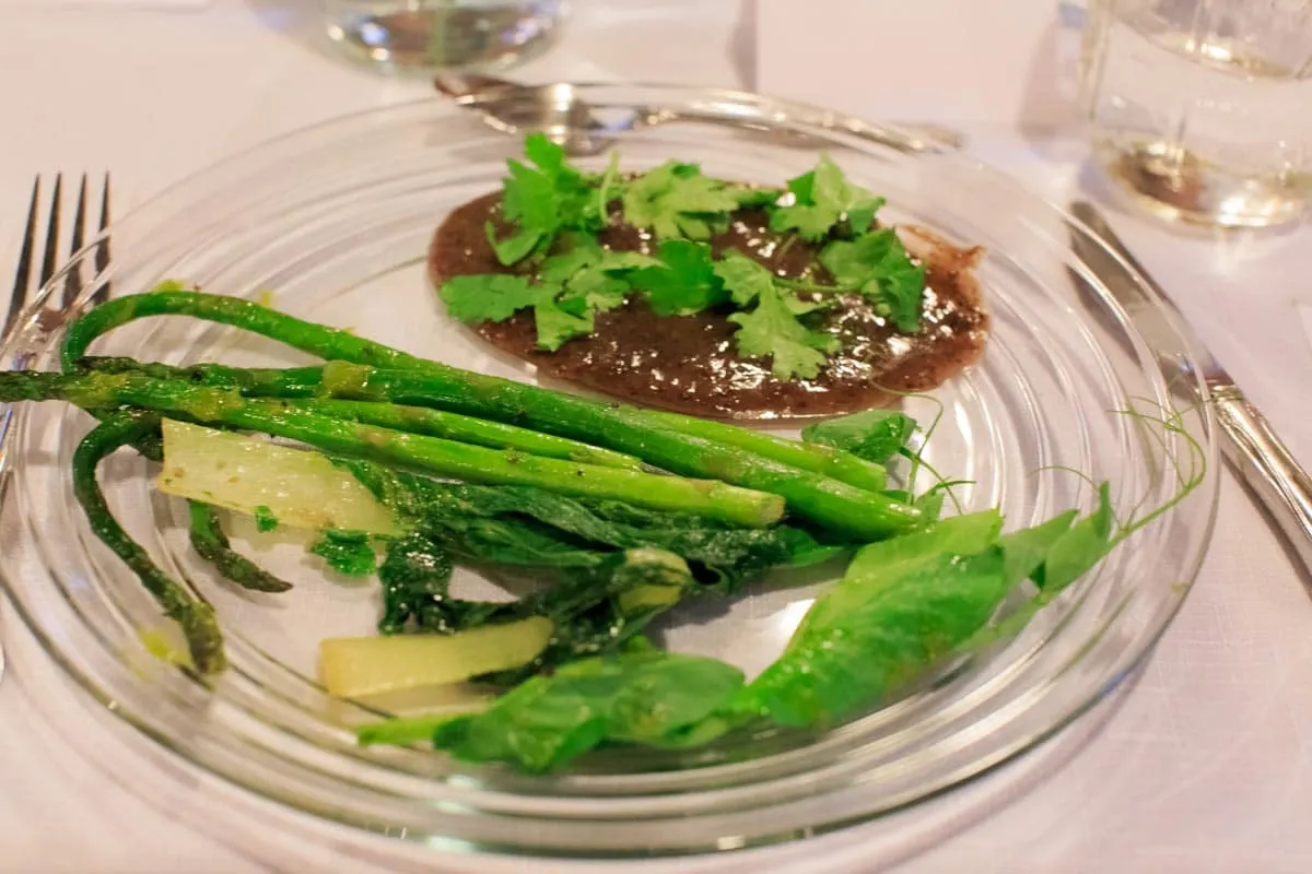 Peaceful River Farm Vegan Dinner by Fiction Kitchen - asparagus and cumin scented braised black beans