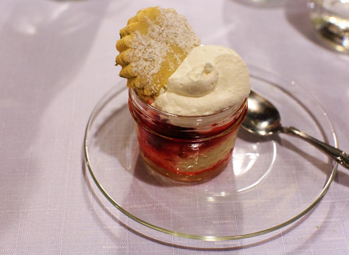 Peaceful River Farm Vegan Dinner by Fiction Kitchen - Lemon curd, macerated strawberries, apple-mint shortbread and coconut cream