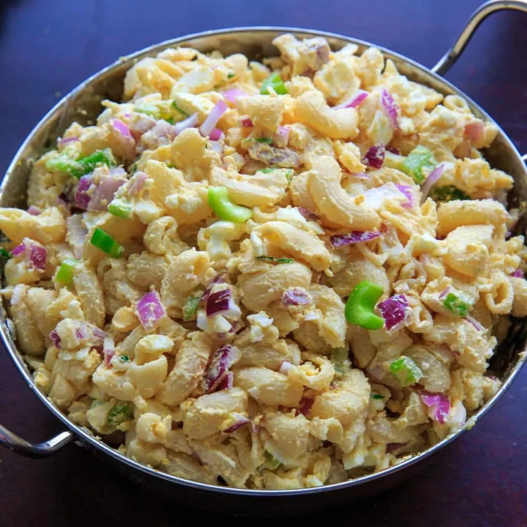 Deviled Egg Salad Macaroni Pasta in large bowl