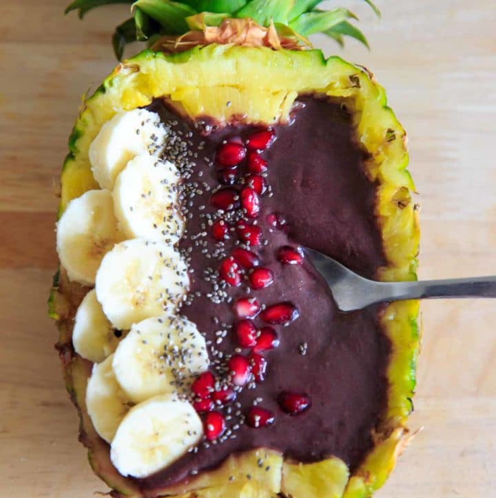 Pineapple Acai Smoothie Bowl or Boat (with superfoods!) vegan, glutenfree