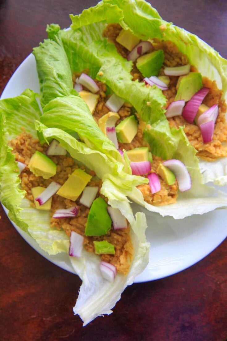 Lentil lettuce wraps with lemon garlic hummus. Healthy, easy, customizable and full of flavor!