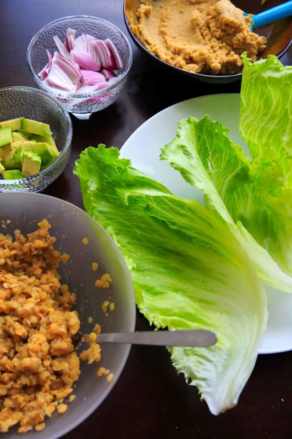 Lentil lettuce wraps with lemon garlic hummus. Healthy, easy, customizable and full of flavor!