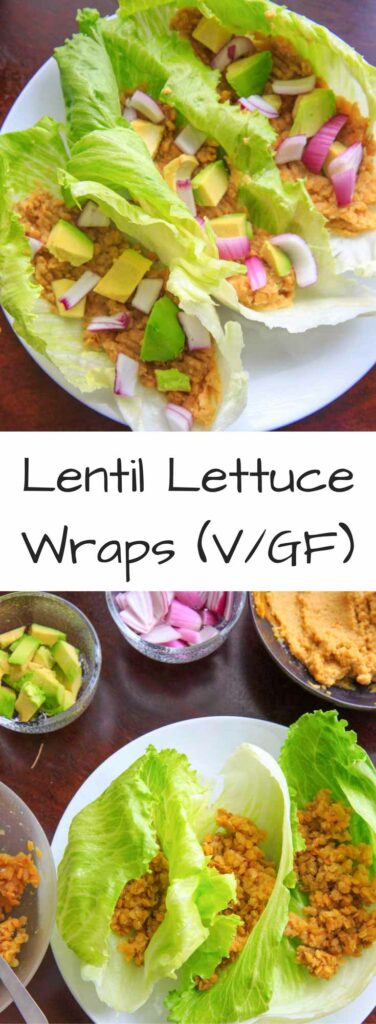 Lentil lettuce wraps with lemon garlic hummus. Healthy, easy, customizable and full of flavor! Vegan and gluten-free.