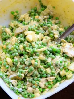 Grandma's Pea Salad with dill - this 6 ingredient, chilled salad is always a hit at potlucks or family gatherings. No need to cook or thaw the peas, but includes hard-boiled eggs. Gluten-free.