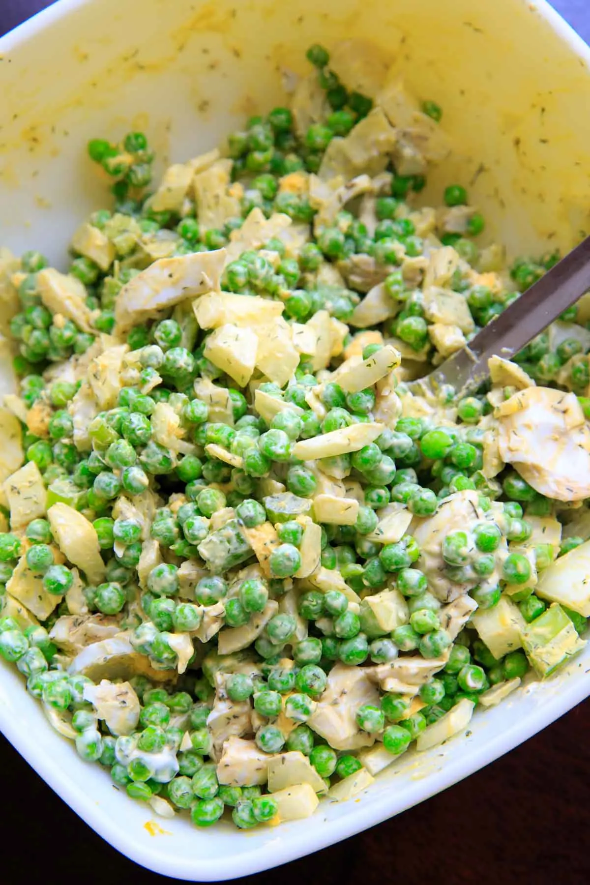 Grandma's Pea Salad with dill all mixed together