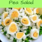 Grandma's Pea Salad with dill - this 6 ingredient, chilled salad is always a hit at potlucks or family gatherings. No need to cook or thaw the peas, but includes hard-boiled eggs. Gluten-free.