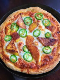 Grilled pineapple and jalapeno pizza. Sweet and spicy combo for people who like pizza with a twist!