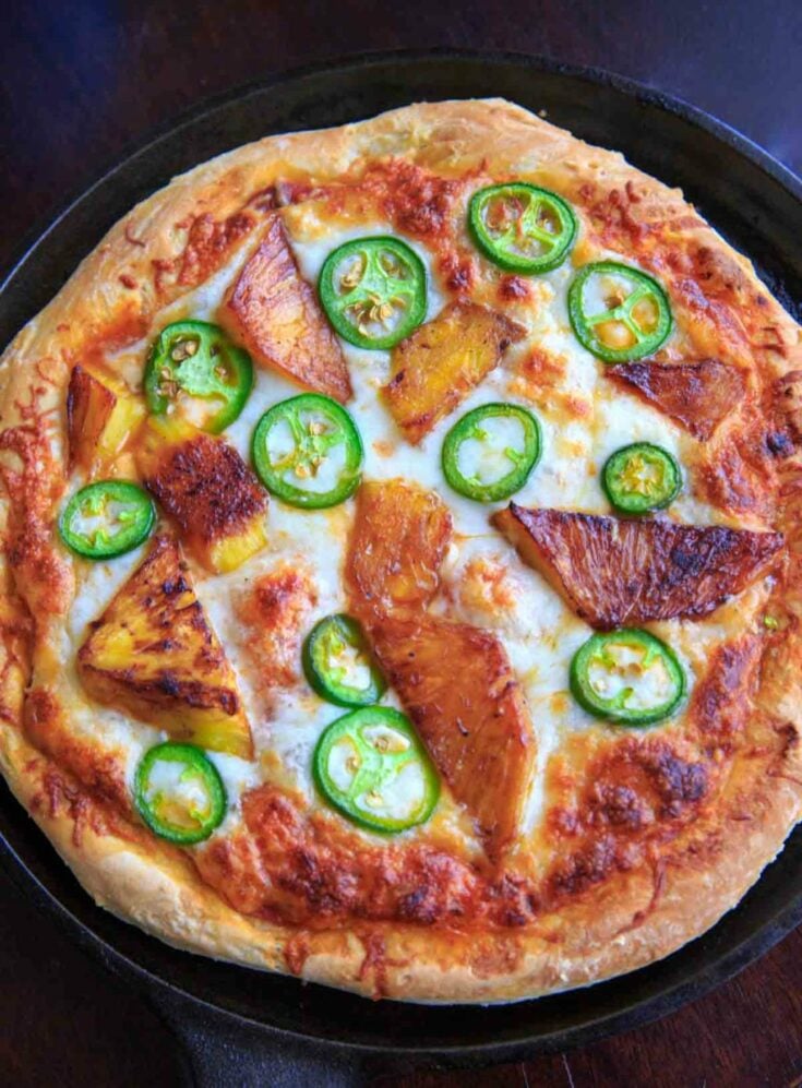 Grilled pineapple and jalapeno pizza. Sweet and spicy combo for people who like pizza with a twist!