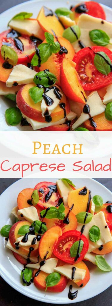 Peach Caprese Salad is a wonderful summer side dish, appetizer or even a meal! Mozzarella cheese, tomatoes, peaches and basil makes a fresh and satisfying dish.