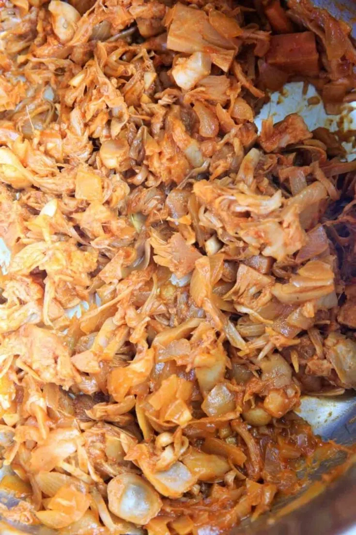 Pulled BBQ Jackfruit - cooking, after pulling