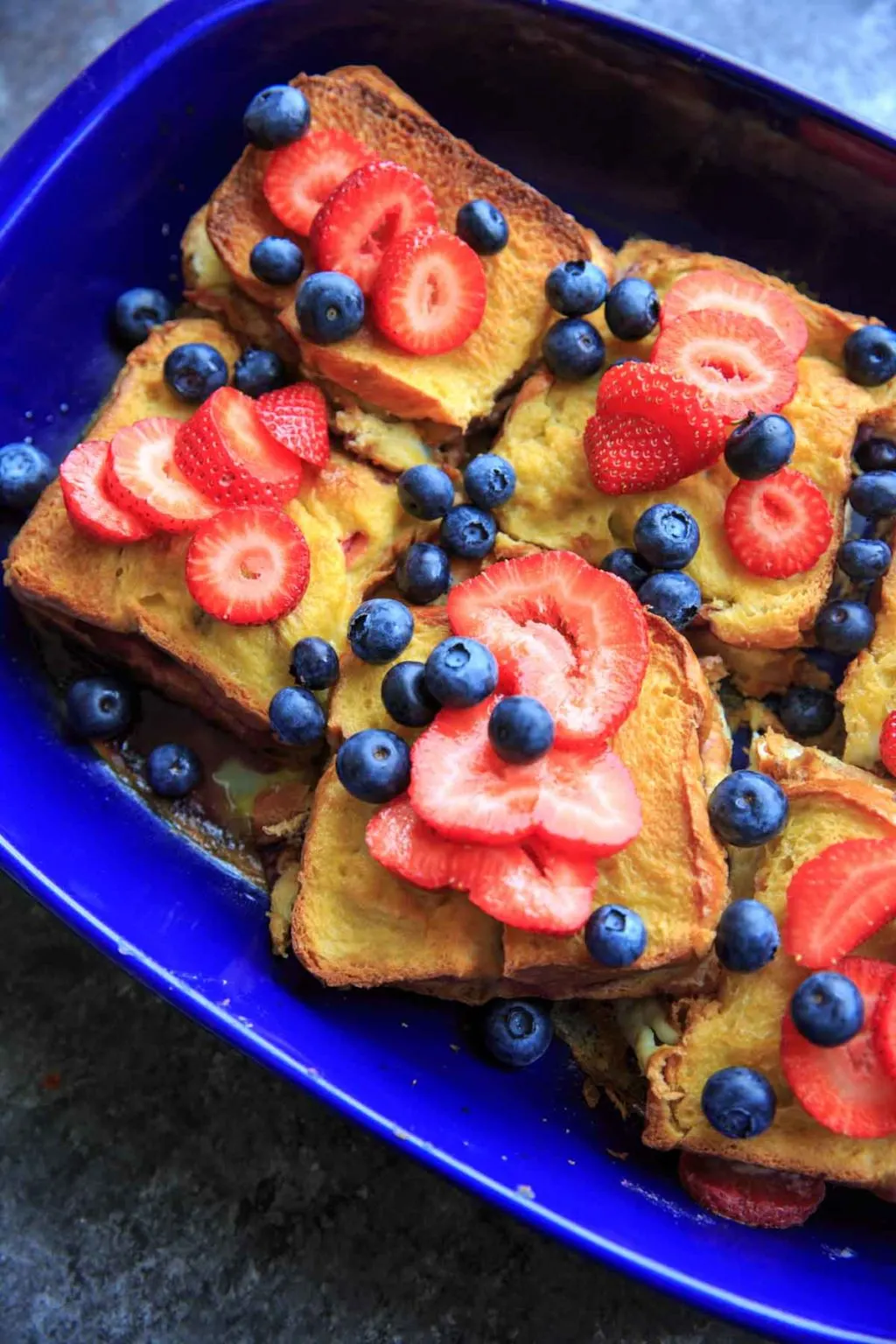 close up of stuffed french toast with berries