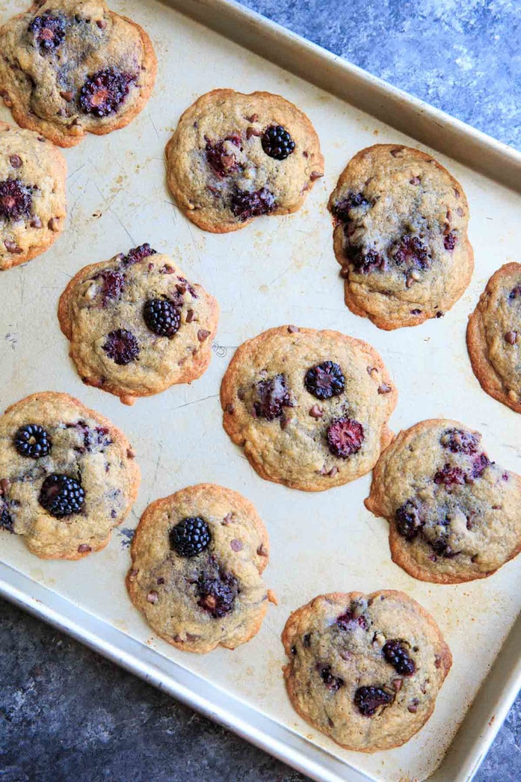 Blackberry Lavender Chocolate Chip Cookies - a unique twist on the classic with some fruit and dried lavender. Perfect dessert in summertime!