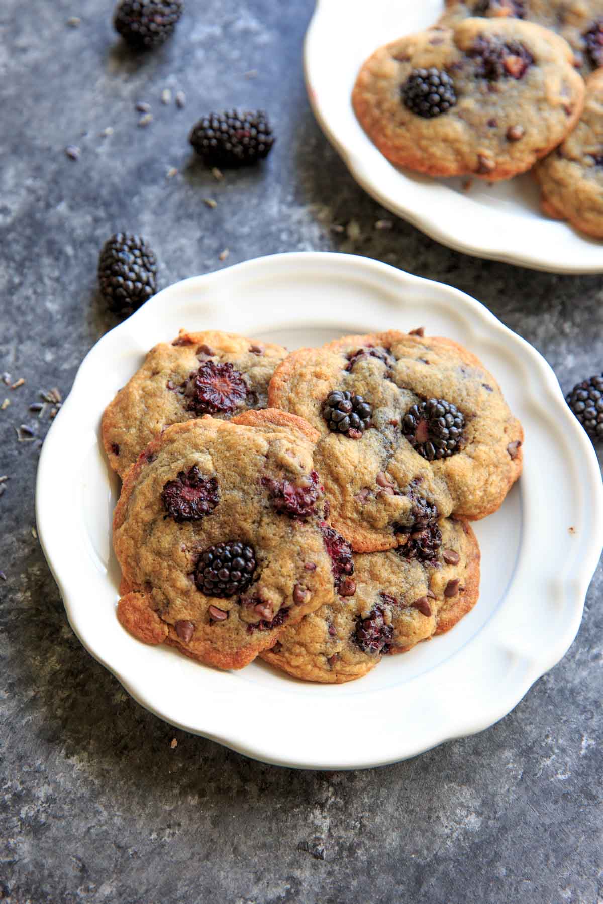 Blackberry Lavender Chocolate Chip Cookies - a unique twist on the classic with some fruit and dried lavender. Perfect dessert in summertime!