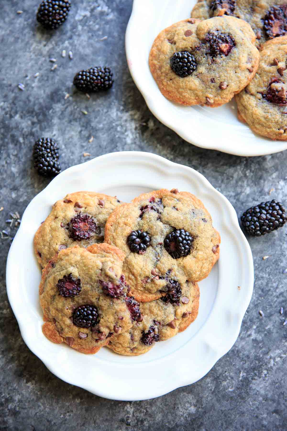 Blackberry Lavender Chocolate Chip Cookies - a unique twist on the classic with some fruit and dried lavender. Perfect dessert in summertime!