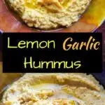 Lemon Garlic Hummus is a quick and easy, vegan and gluten-free snack dip for your favorite crackers or veggies!