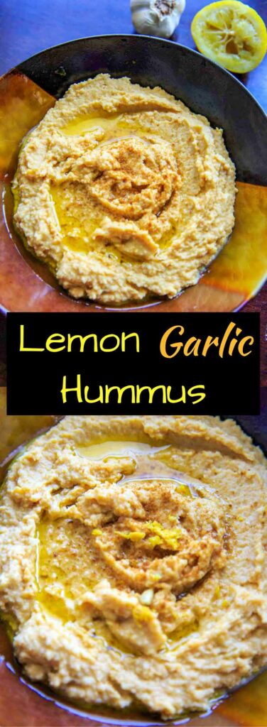 Lemon Garlic Hummus is a quick and easy, vegan and gluten-free snack dip for your favorite crackers or veggies!