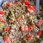 Spiralized Zucchini Quinoa Tomato Salad. Eat as a side or a meal, cold or hot! Healthy, vegetarian, delicious.