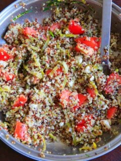 Spiralized Zucchini Quinoa Tomato Salad. Eat as a side or a meal, cold or hot! Healthy, vegetarian, delicious.